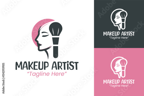 Chic Makeup Artist Logo with Pink and Black Color Scheme
