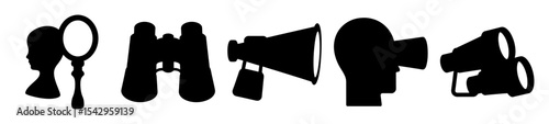 Black and White Line Art Depicting Observation, Communication, and Perspective