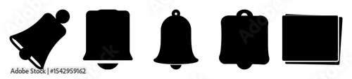 Collection of diverse bell icons in black silhouette with varying designs