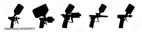 Silhouetted paint spray guns in varying configurations for industrial applications