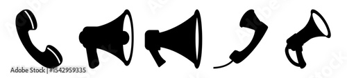Communication Icons Illustrating Phones and Megaphones Representing Different Modes of Communication