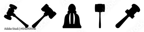 Silhouette Representation of Law and Justice Symbols Set Against a White Background