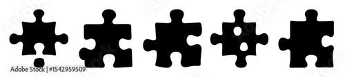 Five jigsaw puzzle pieces arranged horizontally on a white background vector format