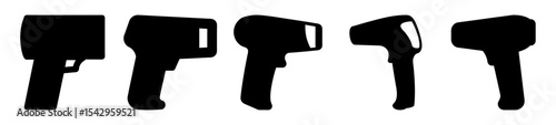 A diverse array of digital infrared thermometers in black silhouette style