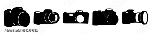 Collection of Silhouetted Cameras Representing Different Styles and Eras of Photography