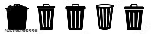 Various black trash can icons in a side by side comparison graphic