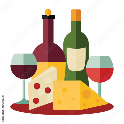 Wine and cheese vector