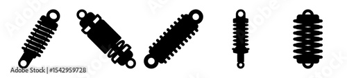 Black silhouette of several types of shock absorbers on a white background