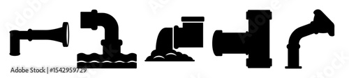 Various plumbing pipes and fittings in a minimalist black and white style