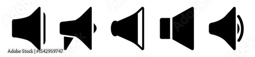 Variations of Speaker Icons Depicting Different Sound Levels and Configurations