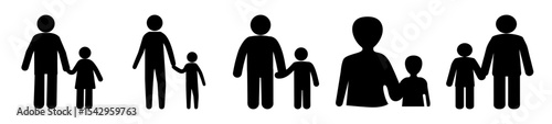 Diverse depictions of parent child relationships shown as black silhouette icons
