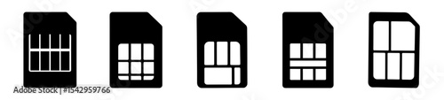 Different types of SIM card icons depicting various designs for mobile phones