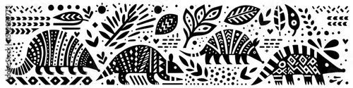 Hand‑Drawn Armadillo Illustration, Tribal Desert Folk Art Pattern Vector for Wildlife and Nature Adventure Themes Design