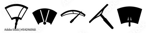 Different depictions of windshield wipers in black silhouette against white background
