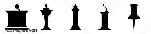Collection of Podium, Lectern, and Pushpin Silhouettes in Black and White