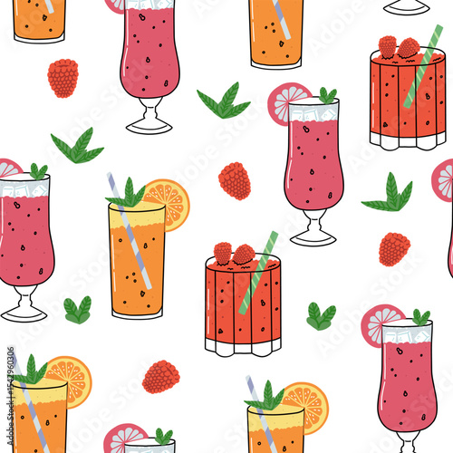 Cocktail glass drink doodle seamless pattern. Alcohol cocktail drink party background. Vector illustration