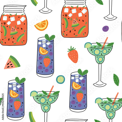 Cocktail glass drink seamless pattern. Alcohol cocktail drink party background. Vector illustration