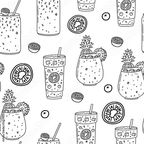 Cocktail glass drink line seamless pattern. Alcohol cocktail drink party background. Vector illustration