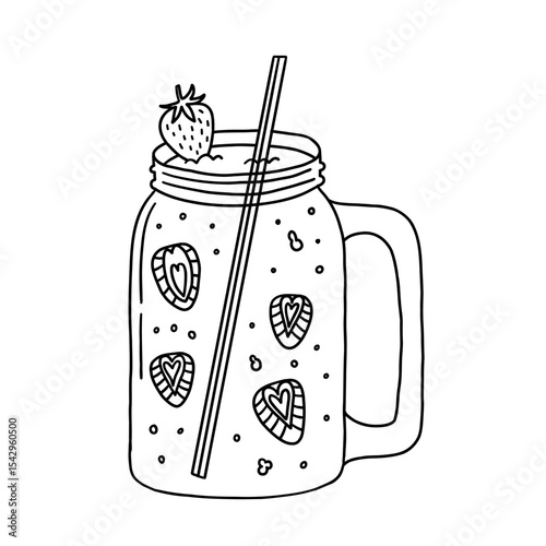 Summer glass drink cocktail strawberry. Cocktail fruit beverage juice for menu. Doodle sketch vector illustration