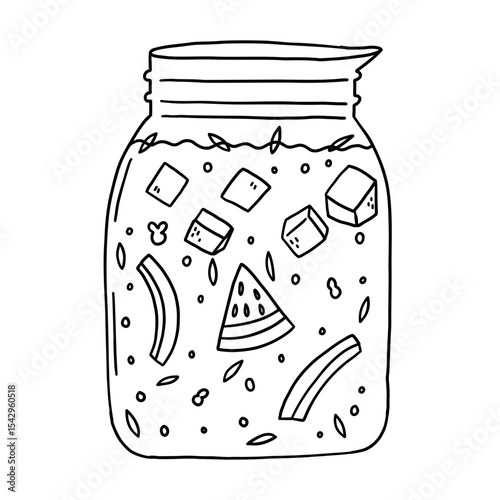 Summer glass drink cocktail watermelon. Cocktail fruit beverage juice for menu. Doodle sketch vector illustration