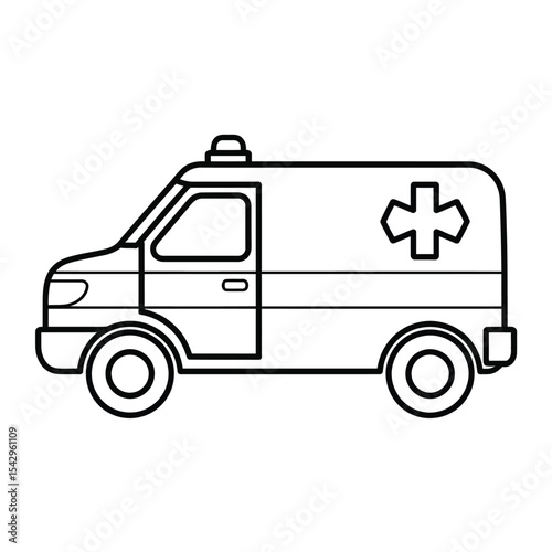 Black And White Outline Drawing Of An Ambulance Side View vehicle emergency