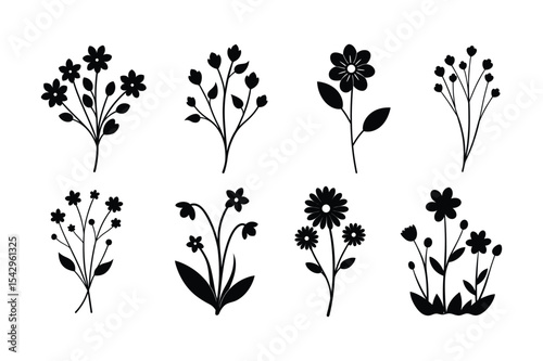 Tiny flower silhouette  vector bundle  illustration 