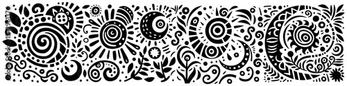 Hand‑Drawn Crescent Illustration, Tribal Celestial Folk Art Pattern Vector for Night Sky and Spiritual Symbol Themes Design