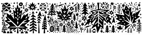 Hand‑Drawn Maple Leaves Illustration, Tribal Autumn Folk Art Pattern Vector for Nature and Seasonal Adventure Themes Design