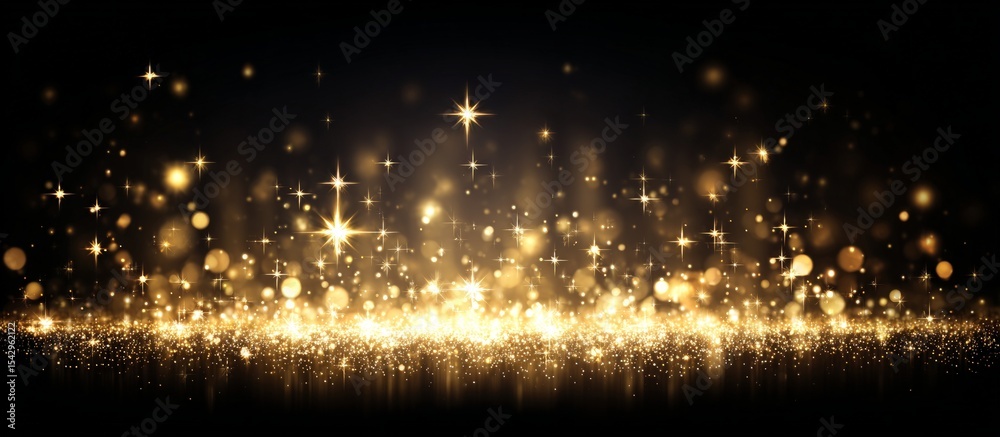 Fototapeta premium Gold Glitter Sparkling Lights On Black Background