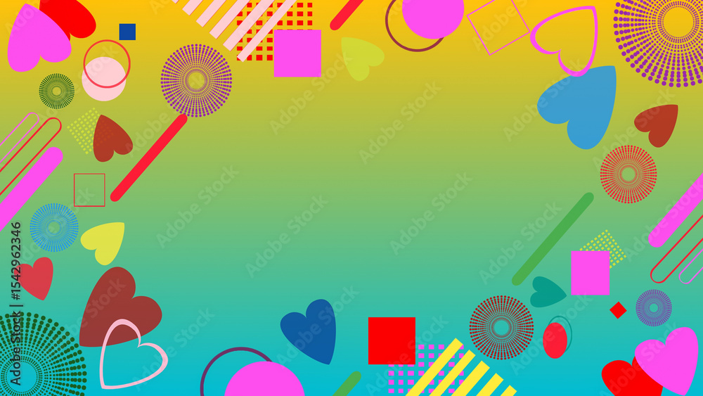 Obraz premium Abstract digital art illustration design background and texture with various heart square and circle shapes for wallpaper frame and invitation. Selective focus