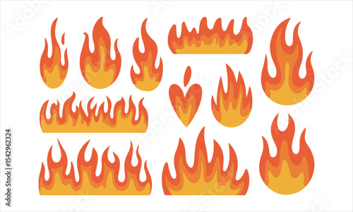 Cartoon fire flames set for design elements