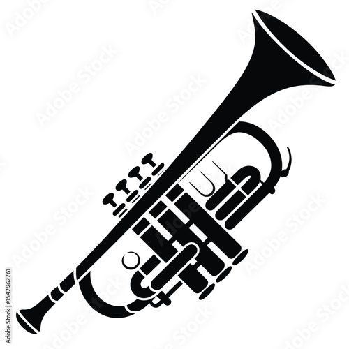 Black and White Trumpet Graphic Silhouette Musical Instrument vector 1