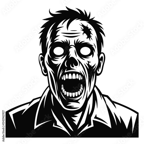 Black And White Zombie Head Graphic Screaming Open Mouth vector