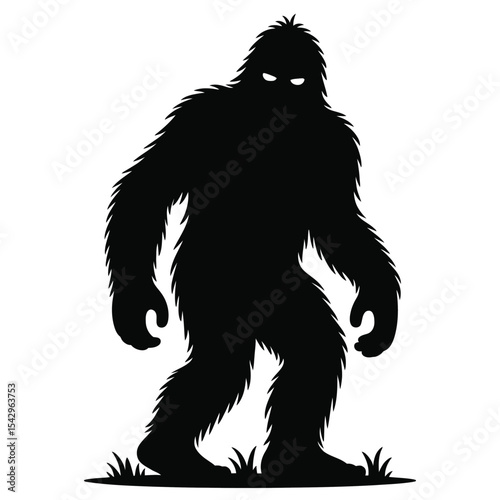 Black Silhouette Bigfoot Walking Hairy Creature Monster vector