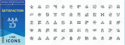 Satisfaction icon set. Testimonial icon collection. Thin linear style icons. Pack of testimonial, like, comment, feedback and more. Vector collections.