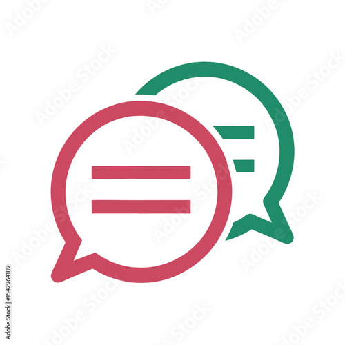 Two Overlapping Speech Bubbles One Reddish Pink One Teal Green Containing Horizontal Lines Simple Icon Design
