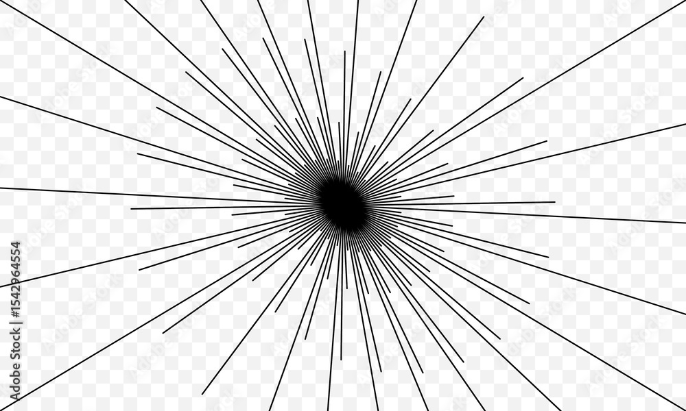 abstract black radial exploding lines on transparent background
