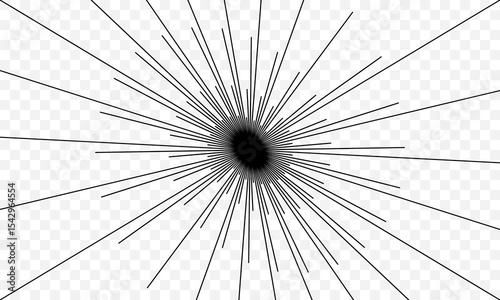 abstract black radial exploding lines on transparent background