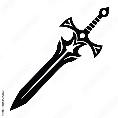 Black Silhouette Ornate Fantasy Sword Tribal Design Game Graphic vector