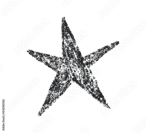 Crayon star drawing. Doodle chalk star symbol. Hand drawn childish pastel design element. Crayon texture shine. Pencil sketch twinkle icon. Vector illustration on white background.