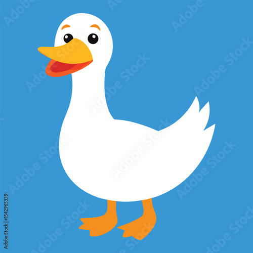 Cute Cartoon White Duck Vector Illustration with Orange Beak silhouette, Duck vector silhouette, Duck Clipart design, a cartoon of a duck