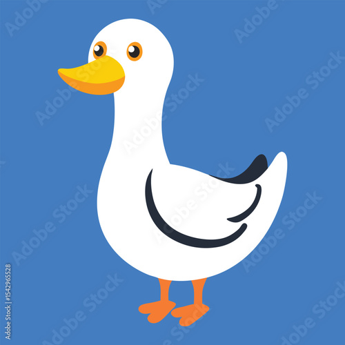 Cute Cartoon White Duck Vector Illustration with Orange Beak silhouette, Duck vector silhouette, Duck Clipart design, a cartoon of a duck