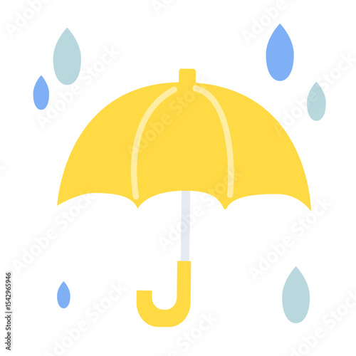 黄色の傘と雨　ベクターイラスト　梅雨　シンプル　