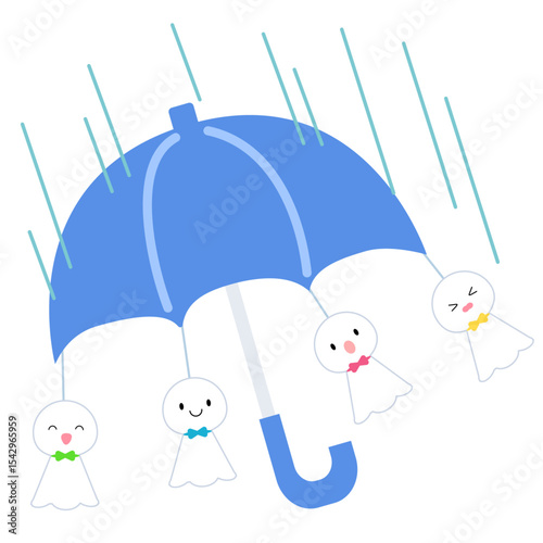 傘とてるてる坊主　梅雨　ベクターイラスト