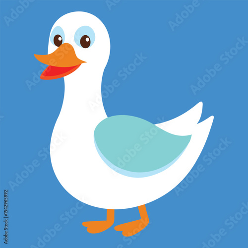 Cute Cartoon White Duck Vector Illustration with Orange Beak silhouette, Duck vector silhouette, Duck Clipart design, a cartoon of a duck