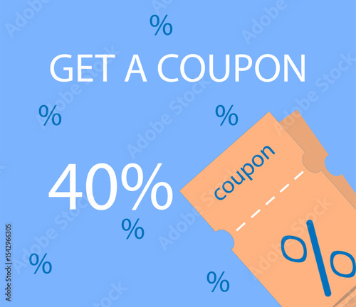 get a 40% coupon with text on a blue background,