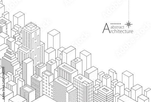 3D illustration of imaginative abstract urban architecture in linear perspective.