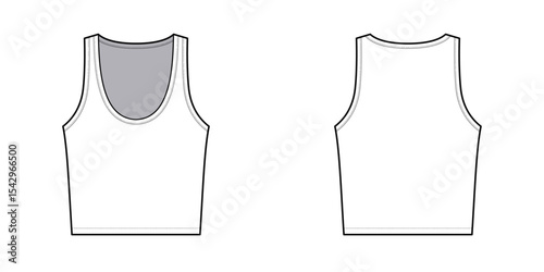 Sleeveless Shirt, Tank Top- Front and Back View- Fashion Vector Illustration- CAD Vector Illustration