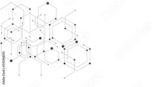 Technology black hexagon diagram on a white background. High-tech hexagon geometric connection system.Vector abstract technology on a white background.