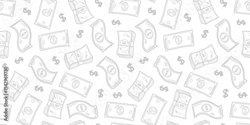 Dollar pattern background. Dollar Doodle seamless pattern background. US dollar pattern background. Seamless pattern of the symbols of dollar currency background.